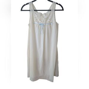 Vintage Wilmot White Blue Ribbon Chiffon Old Hollywood Nightgown Slip Size M